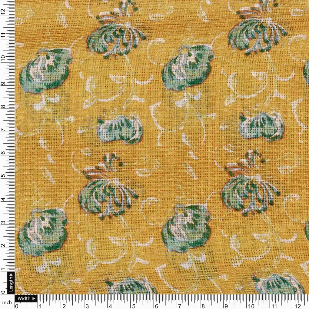 Gorgeous Floral and Leaves Kota Doria Printed Fabric Materials - Image 4