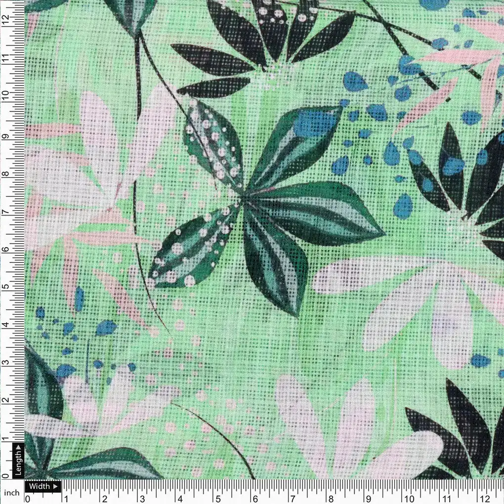 Gorgeous Floral and Leaves Printed Kota Doria Fabric Material - Image 4