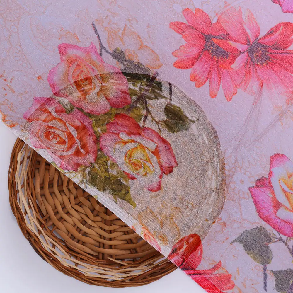 Gorgeous floral damask print chiffon fabric - Image 3