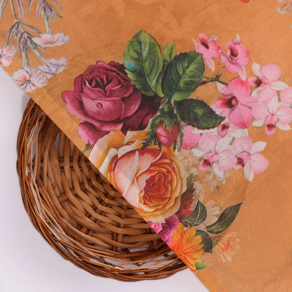 Gorgeous floral digital printed fabric in yellow from FAB VOGUE Studio - Image 2