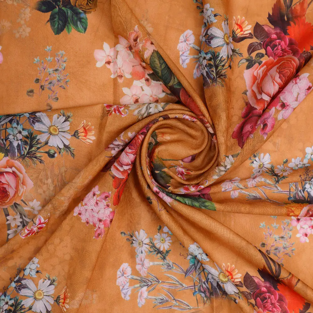 Gorgeous floral digital printed fabric in yellow from FAB VOGUE Studio - Image 3