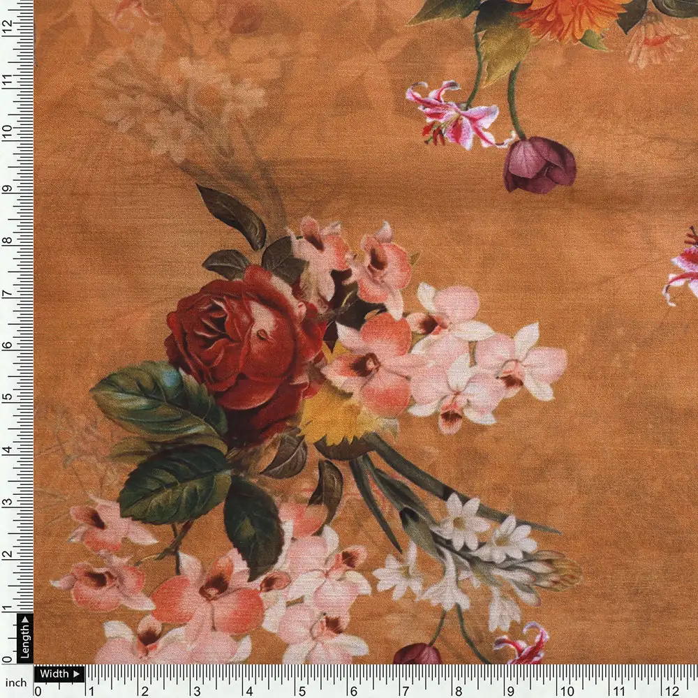 Gorgeous floral digital printed fabric in yellow from FAB VOGUE Studio - Image 4