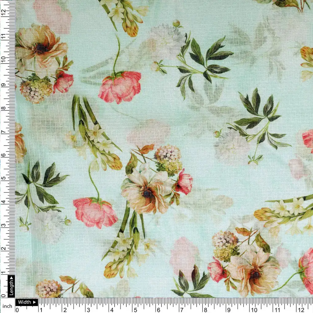 Gorgeous Floral Kota Doria Digital Print Fabric Material for Making Classy Dress - Image 4