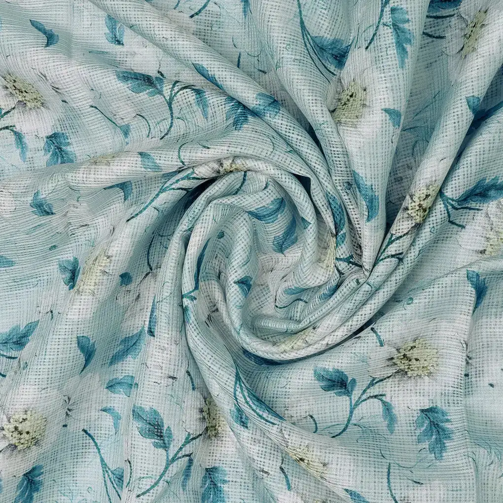 Gorgeous Floral Kota Doria Fabric Material in Green and White - Image 3
