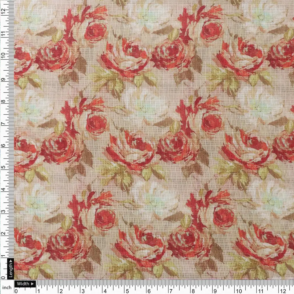 Gorgeous Floral Kota Doria Fabric | Red, Green, Cream | FAB VOGUE Studio - Image 4