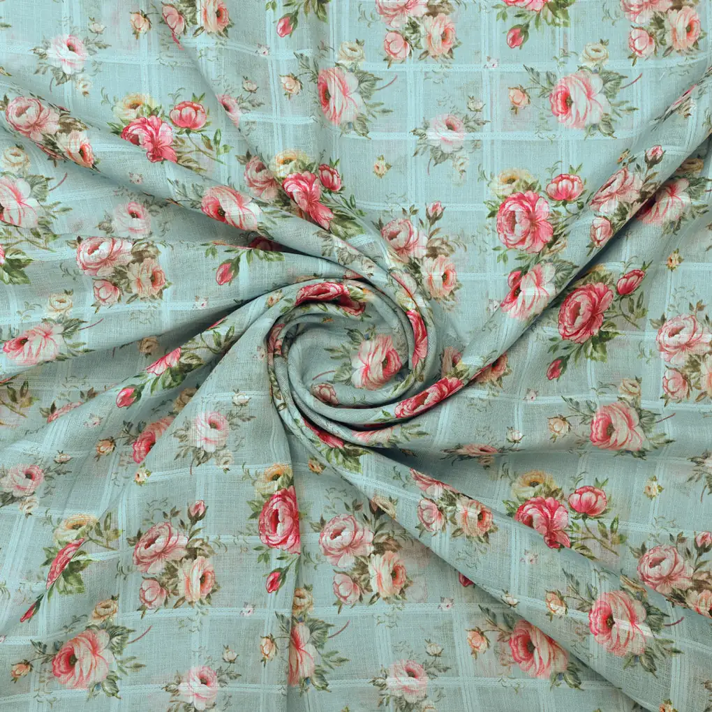 Gorgeous Floral Linen Fabric in Yellow, Pink, and Green - Image 3