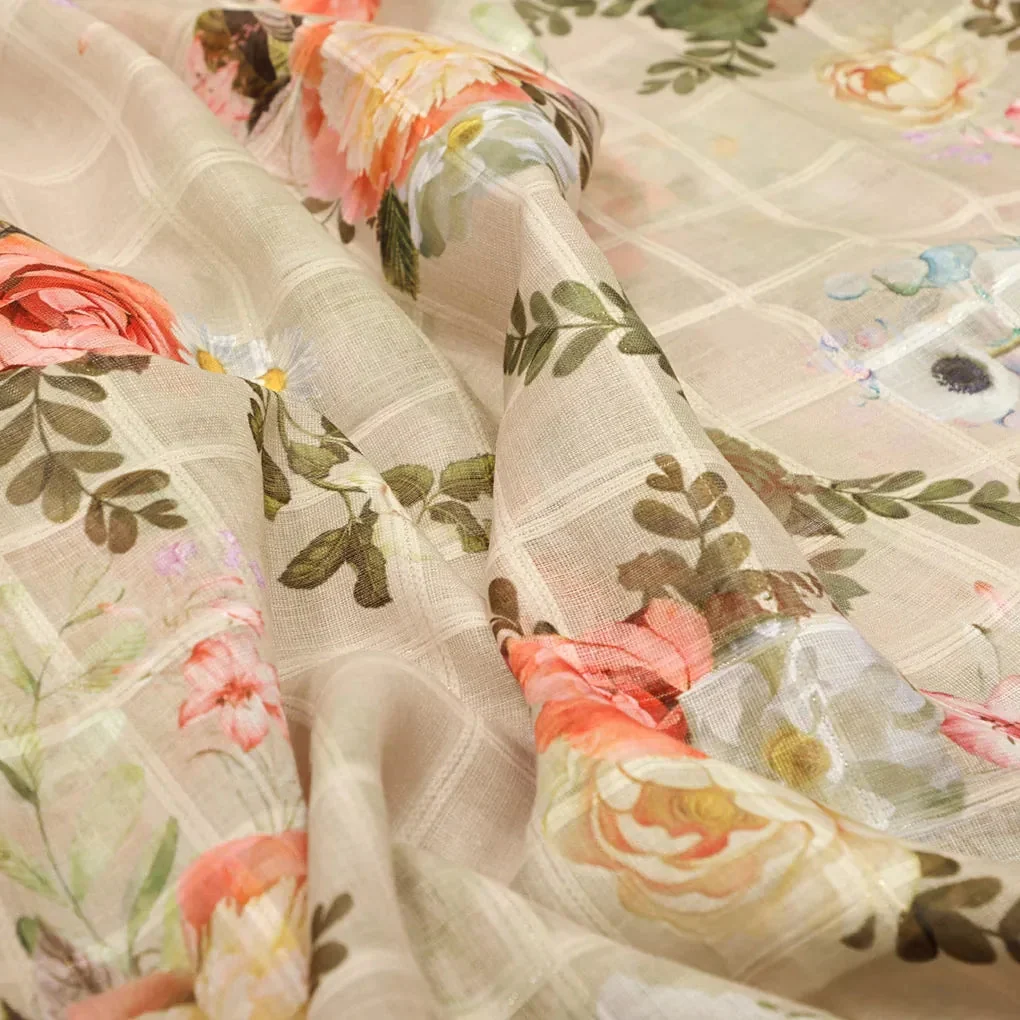 Gorgeous Floral Linen with Big Flower Print - Image 3