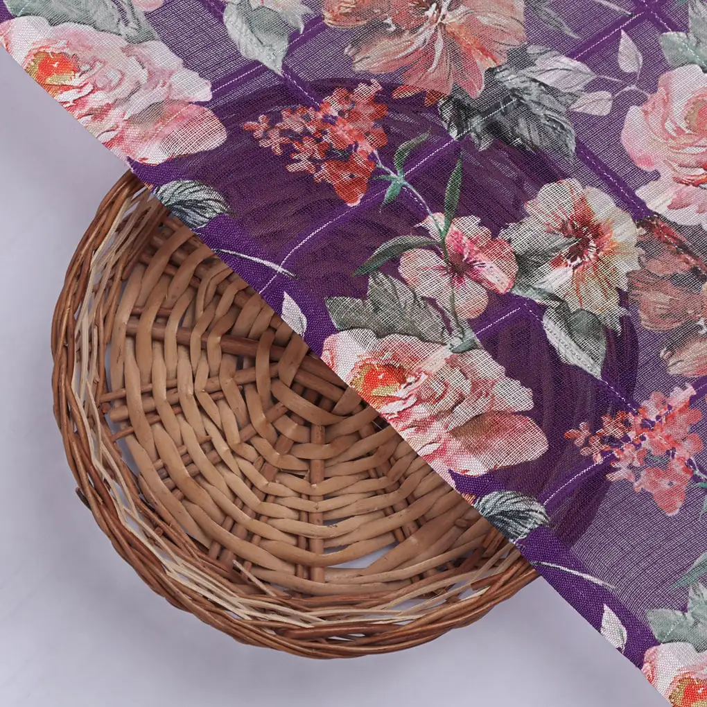 Gorgeous Floral Print Linen Digital Fabric Material - Image 2