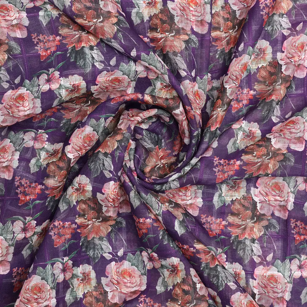 Gorgeous Floral Print Linen Digital Fabric Material - Image 3