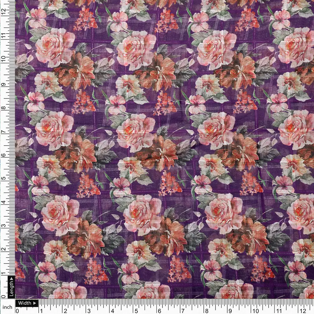 Gorgeous Floral Print Linen Digital Fabric Material - Image 4