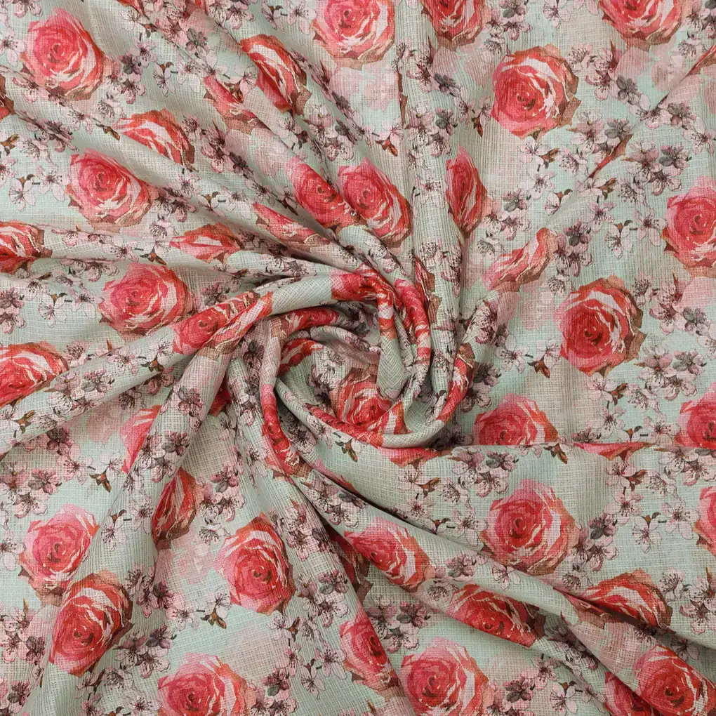 Gorgeous Floral Printed Kota Doria Fabric for Classy Dress Making - Image 3