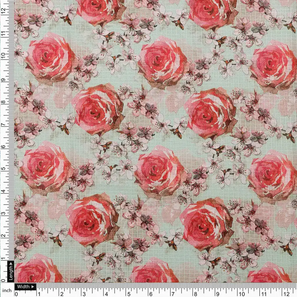 Gorgeous Floral Printed Kota Doria Fabric for Classy Dress Making - Image 4