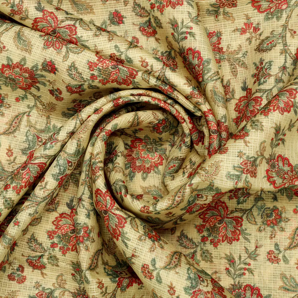 Gorgeous Yellow Floral Velly Kota Doria Fabric Material - Image 3