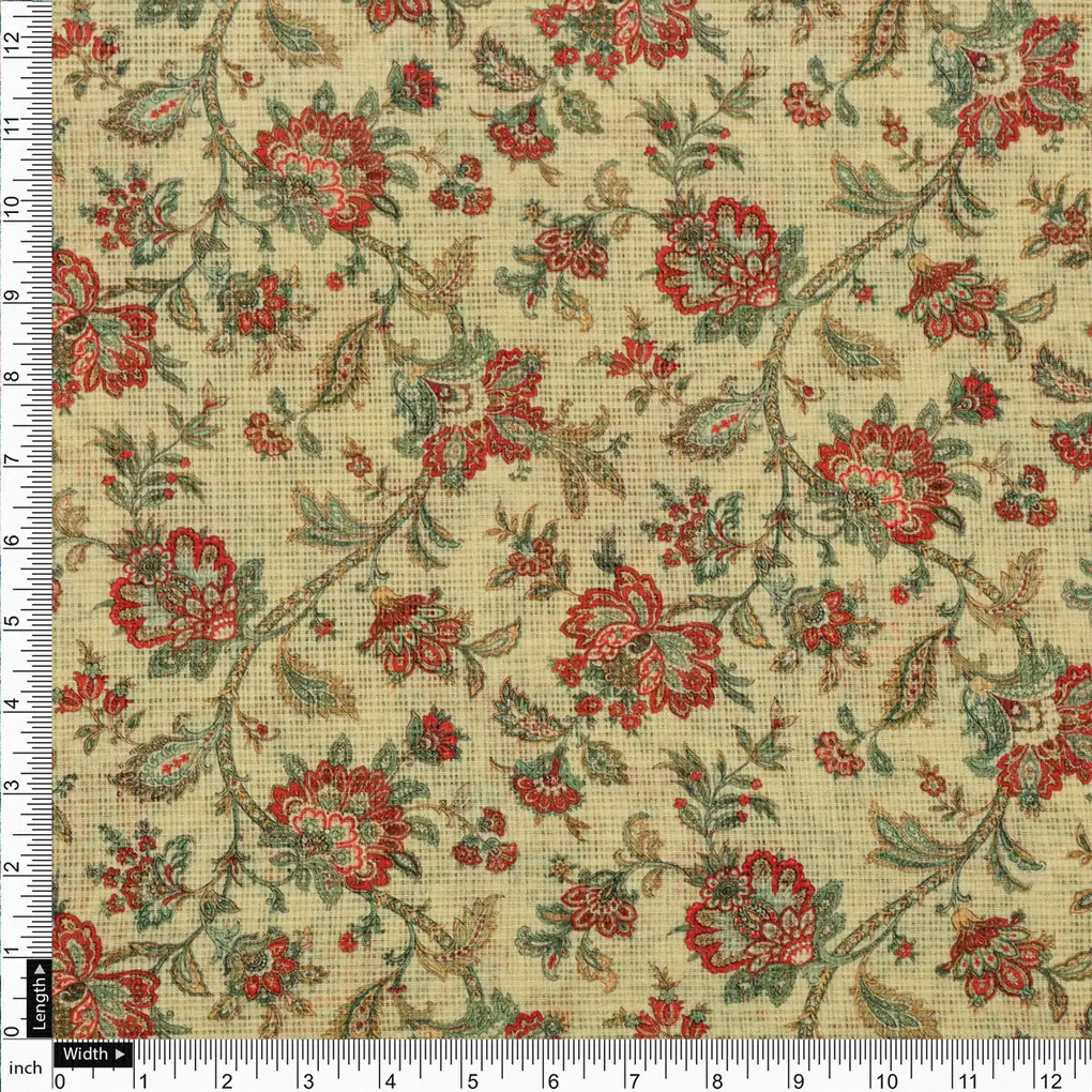 Gorgeous Yellow Floral Velly Kota Doria Fabric Material - Image 4