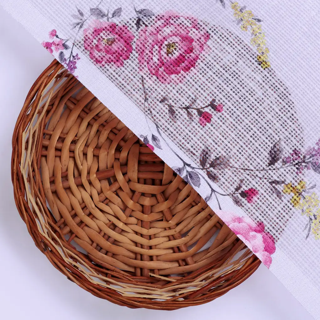 Gorgeous Pink Floral Velly Kota Doria Printed Fabric Material - Image 2