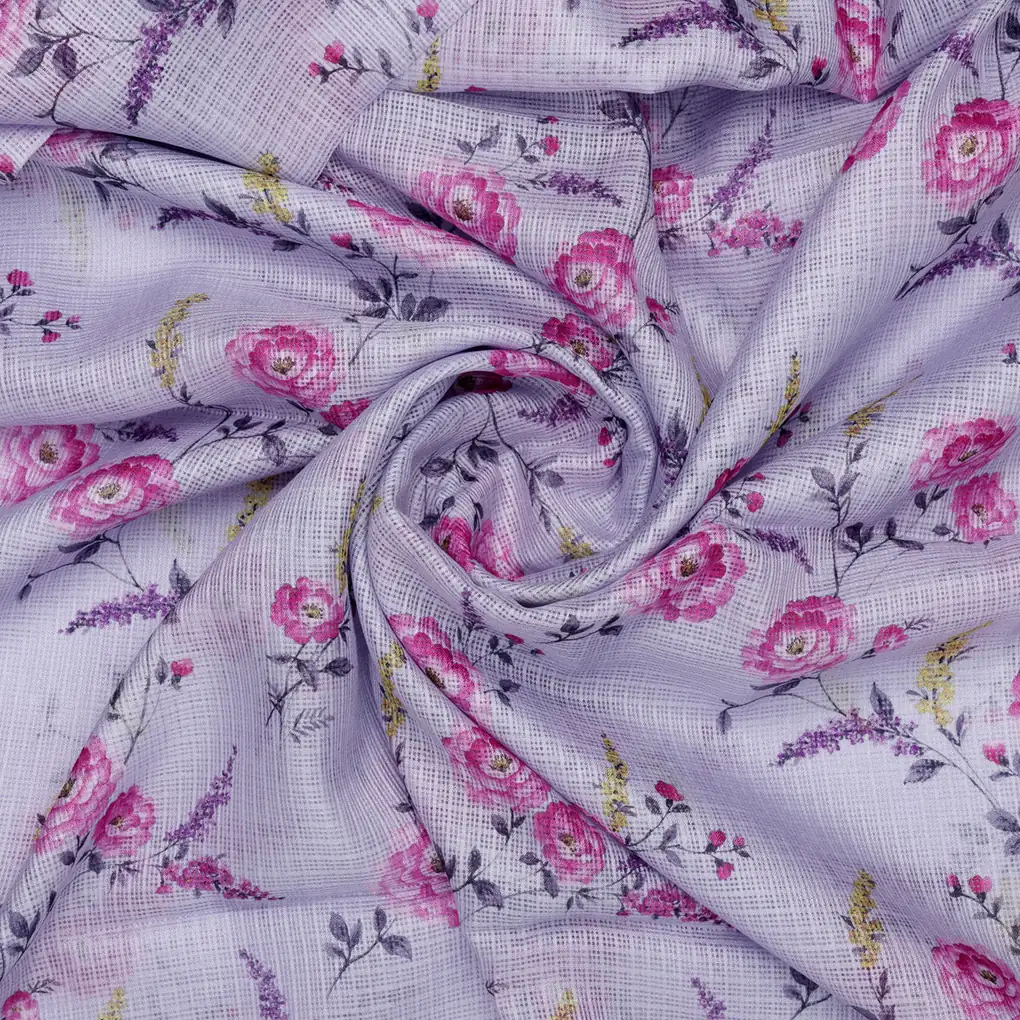 Gorgeous Pink Floral Velly Kota Doria Printed Fabric Material - Image 3