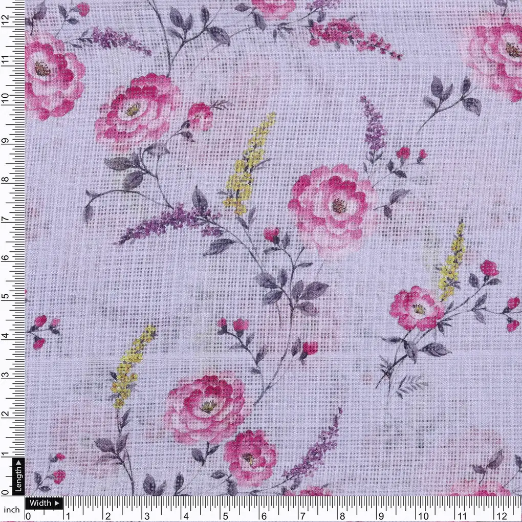 Gorgeous Pink Floral Velly Kota Doria Printed Fabric Material - Image 4