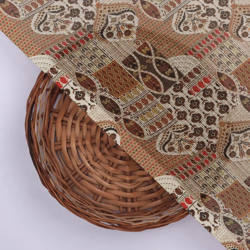 Gorgeous Geometric Printed Kota Doria Fabric in Cream and Brown - Image 3