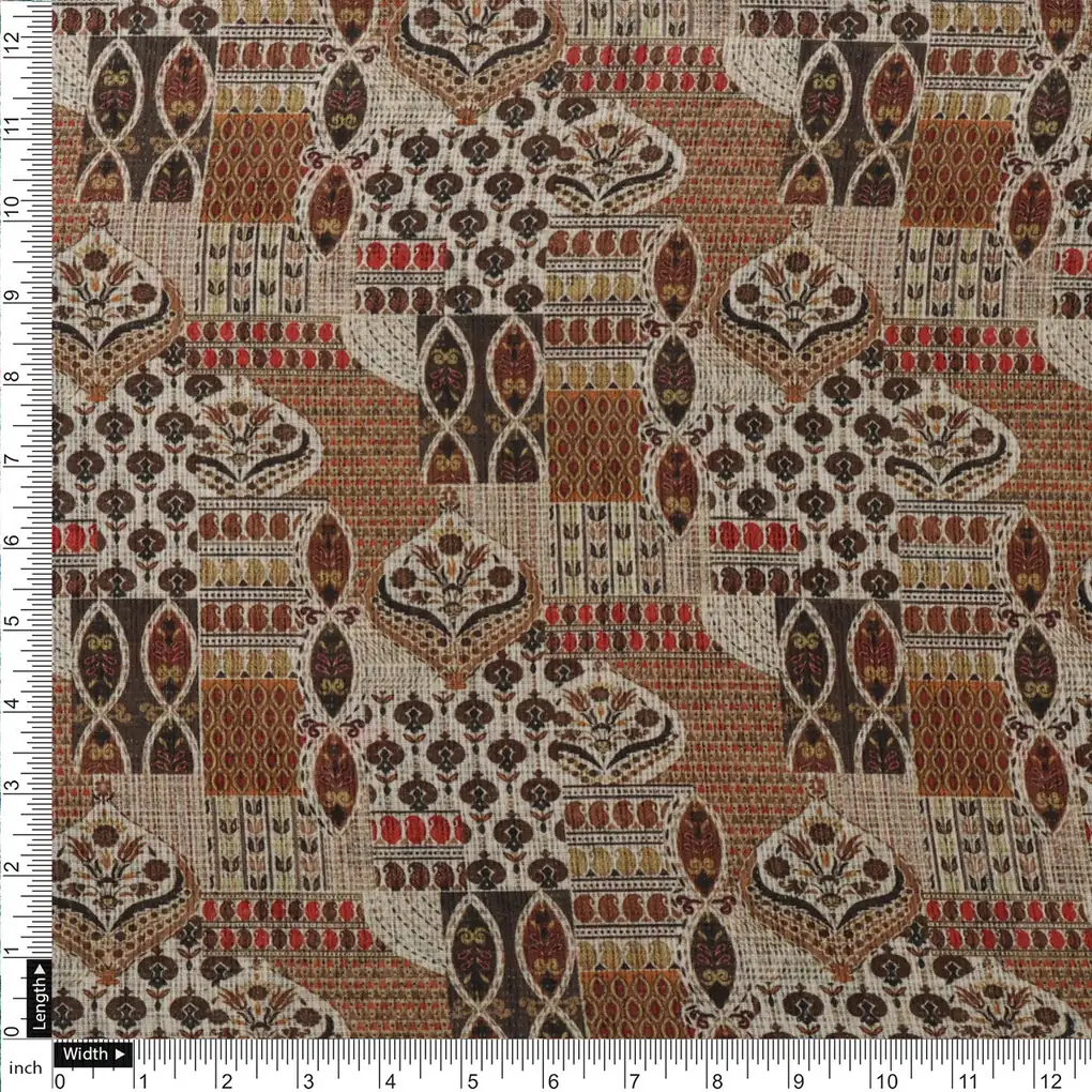 Gorgeous Geometric Printed Kota Doria Fabric in Cream and Brown - Image 4