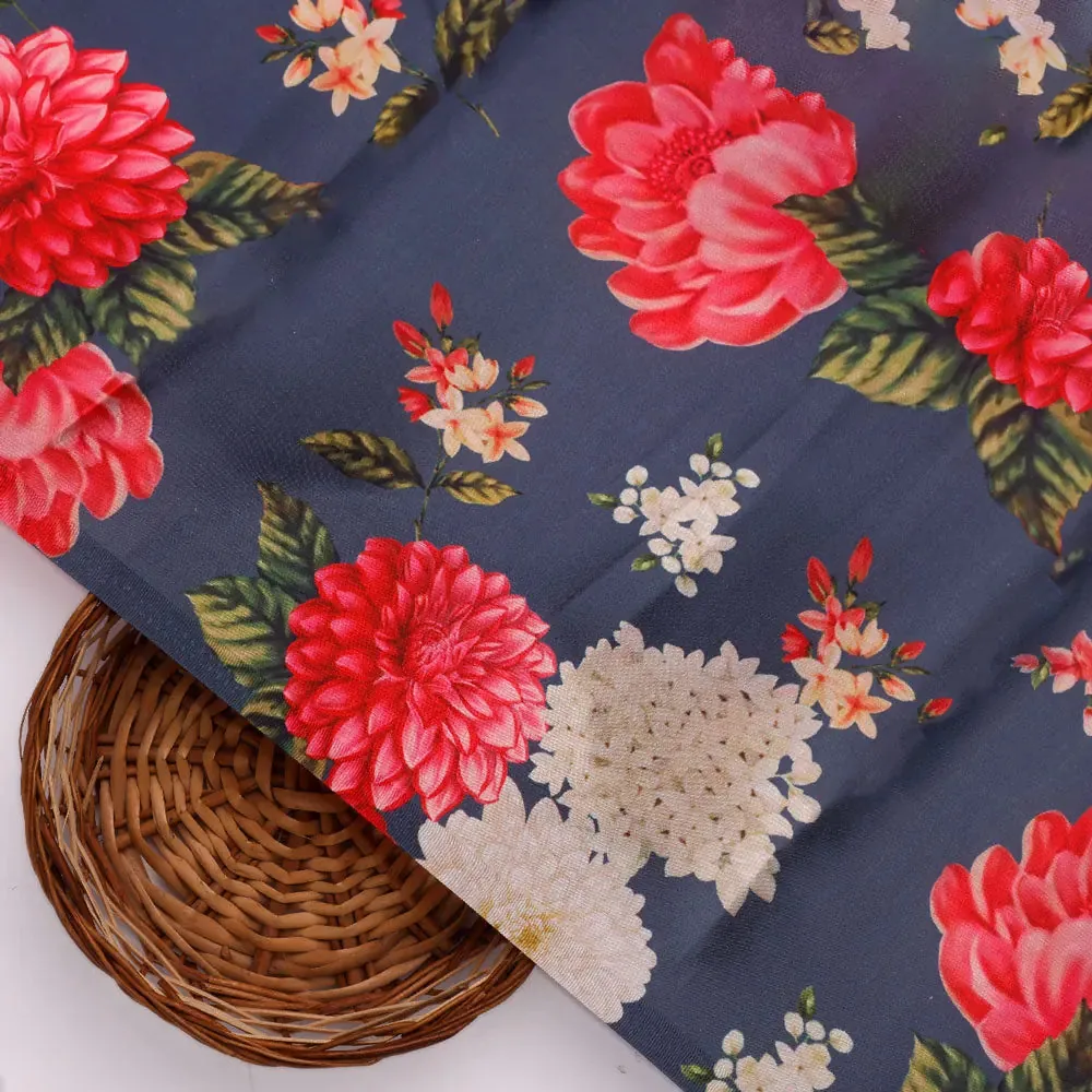 Gorgeous gray floral digital printed fabric by FAB VOGUE Studio - Image 3