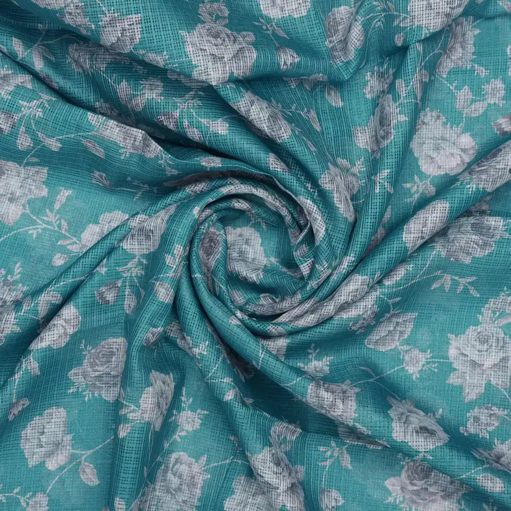 Gorgeous Gray Floral Kota Doria Digital Printed Fabric material - Image 3