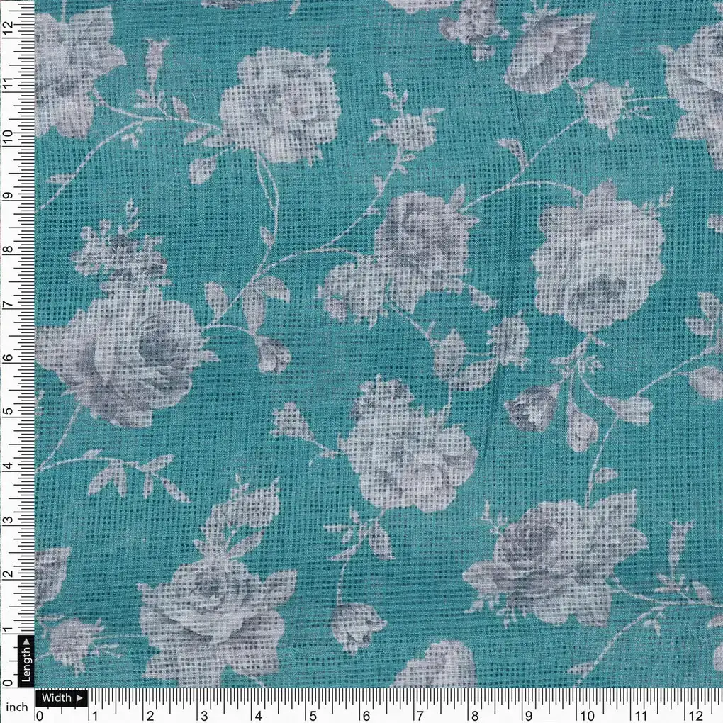 Gorgeous Gray Floral Kota Doria Digital Printed Fabric material - Image 4