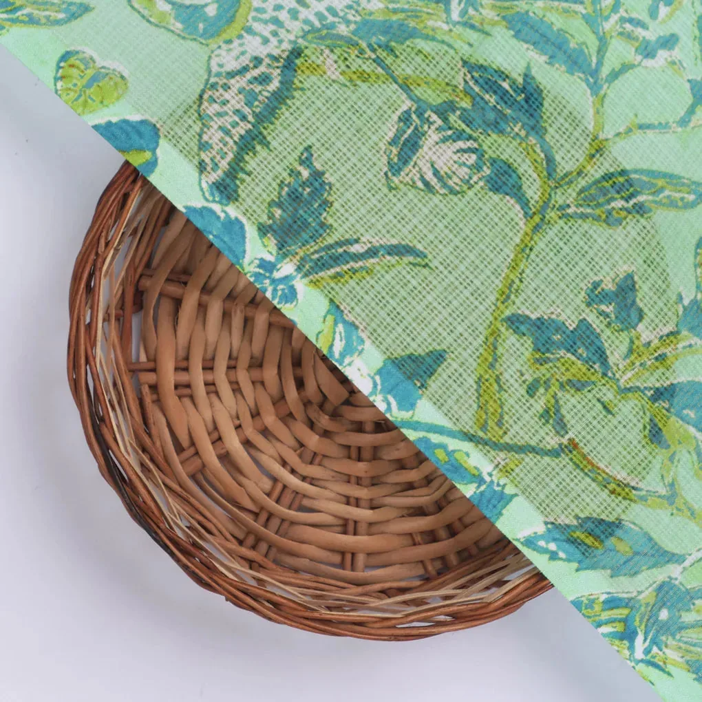 Gorgeous Green and Blue Bird Print Kota Doria Digital Printed Fabric - Image 2