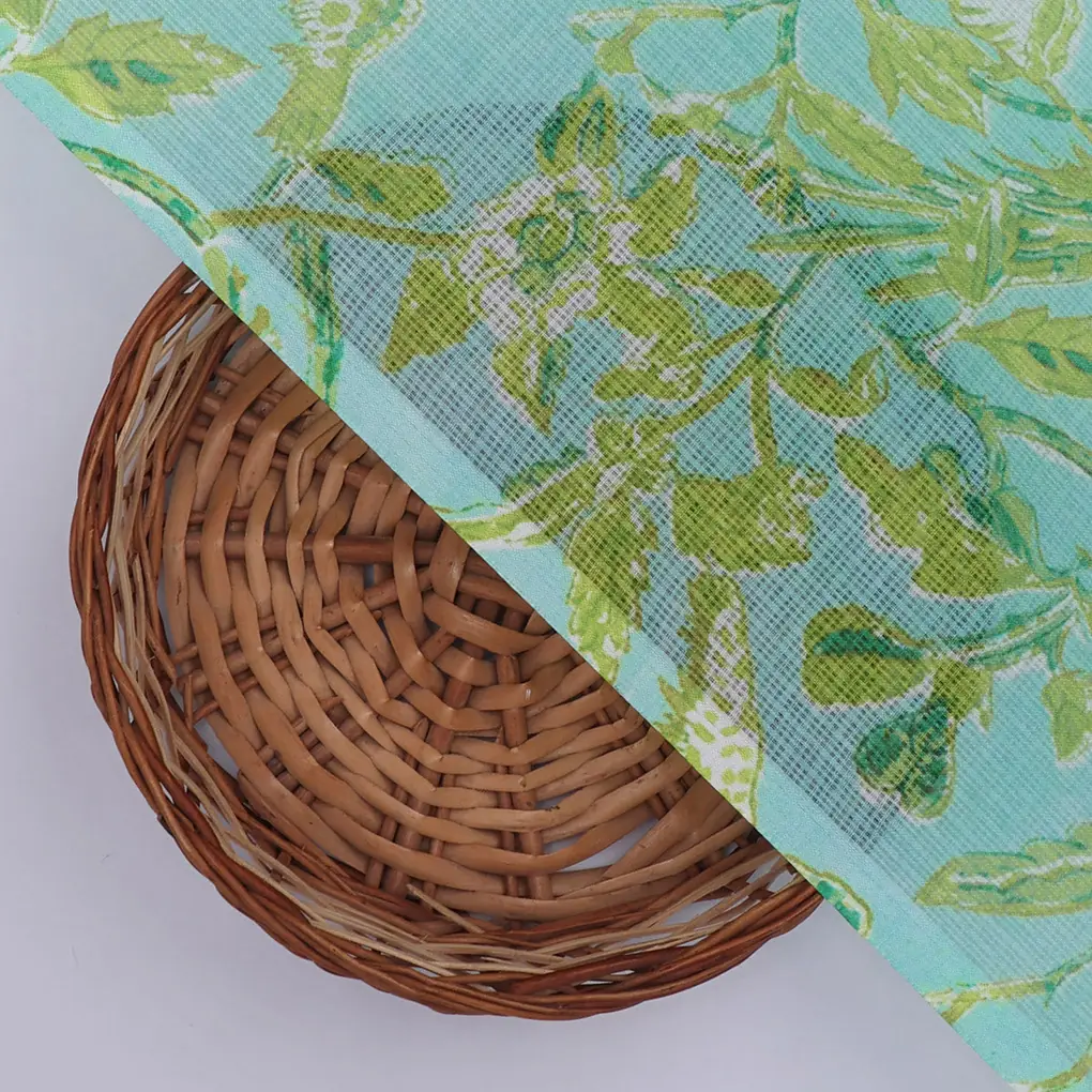 Gorgeous Green and White Bird Print Kota Doria Digital Printed Fabric - Image 2