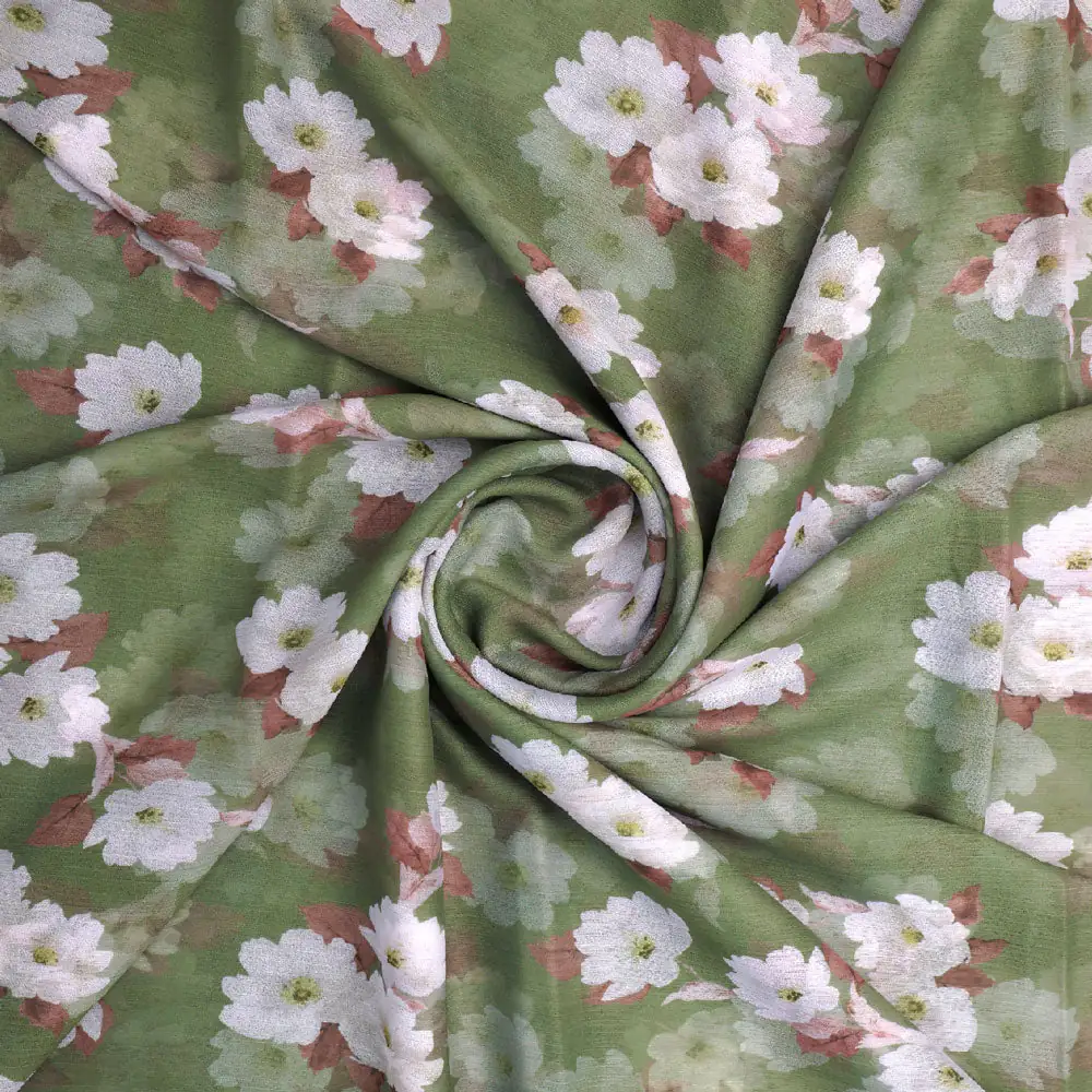 Gorgeous green and white digital printed chiffon fabric by FAB VOGUE Studio - Image 2