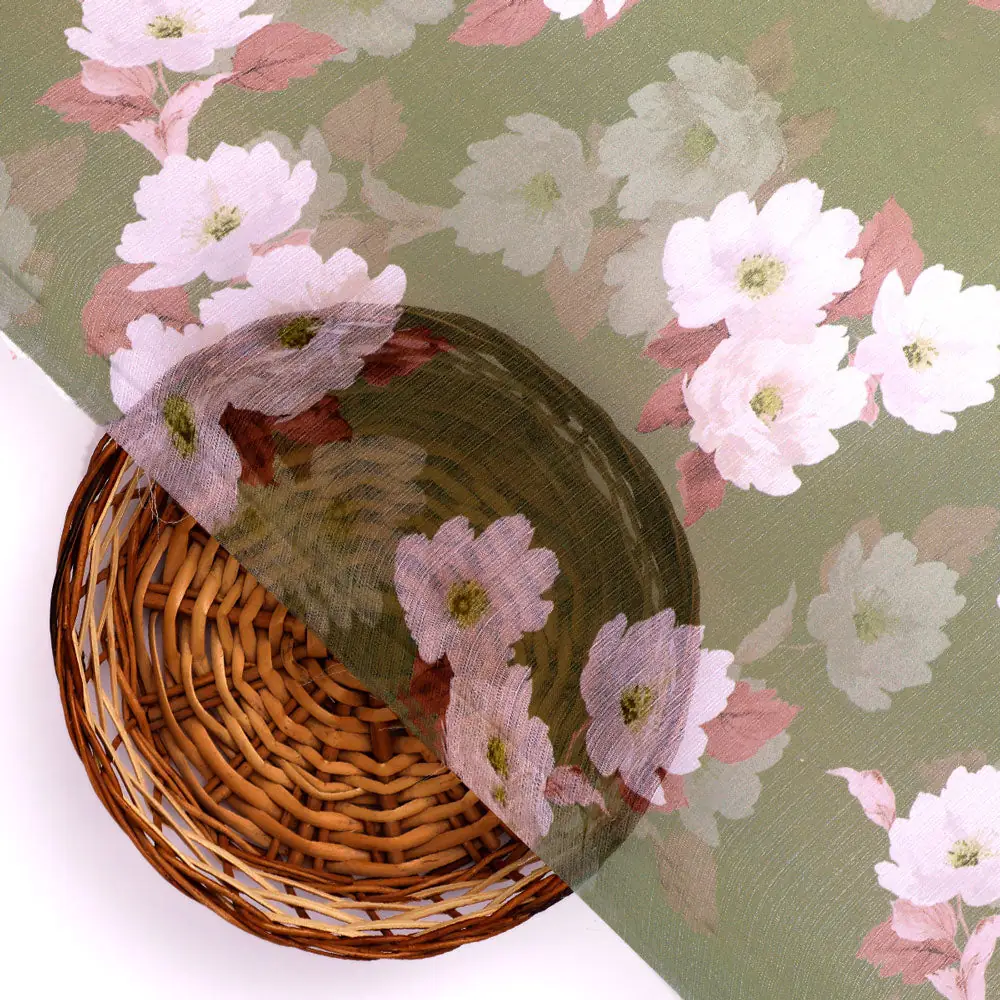 Gorgeous green and white digital printed chiffon fabric by FAB VOGUE Studio - Image 3