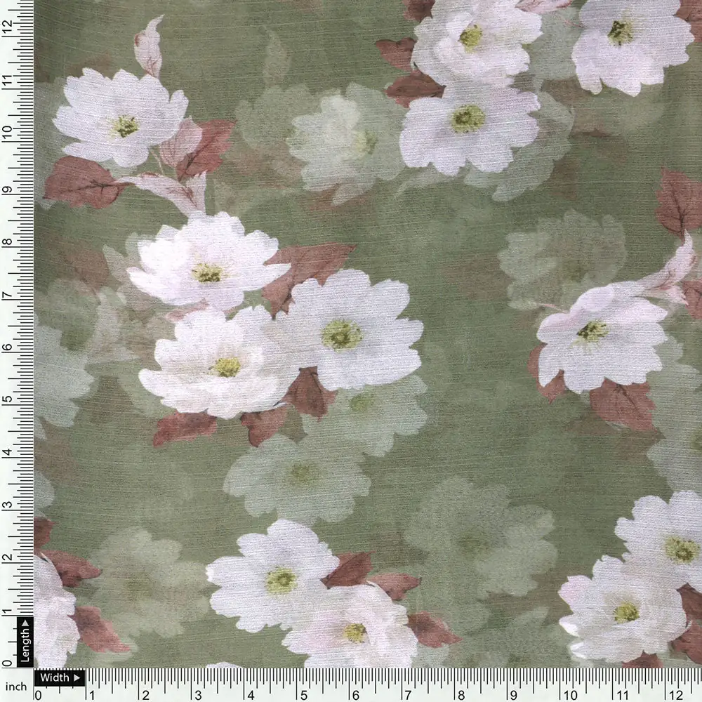 Gorgeous green and white digital printed chiffon fabric by FAB VOGUE Studio - Image 4