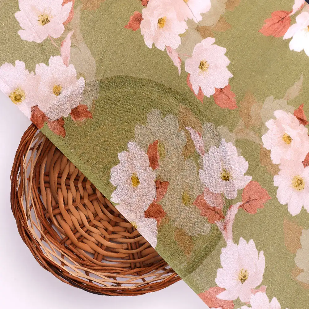 Gorgeous green and white digital printed fabric from FAB VOGUE Studio - Image 2
