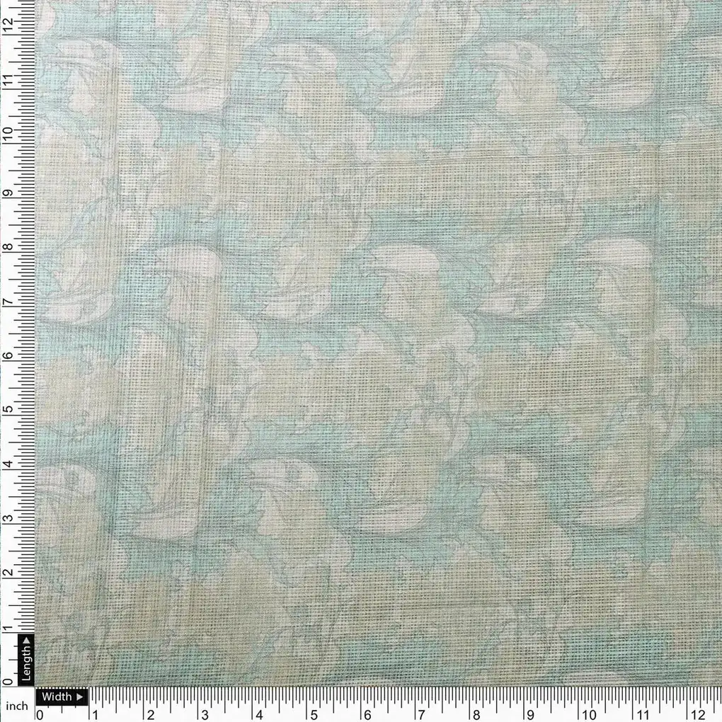 Gorgeous Green and Yellow Floral Velly Kota Doria Digital Printed Fabric - Image 4