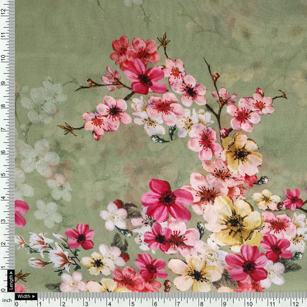 Gorgeous green digital printed Georgette fabric with floral design by FAB VOGUE Studio - Image 4