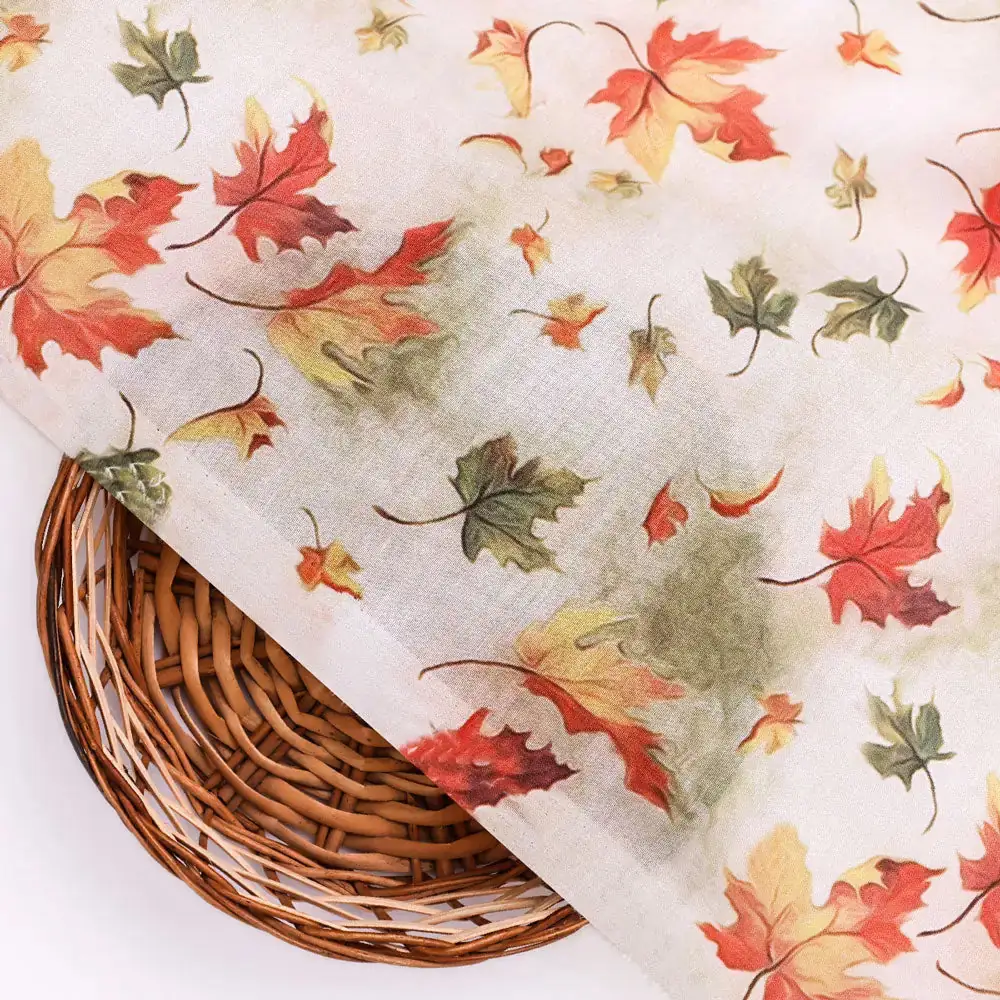 Gorgeous green leaves digital printed muslin fabric by FAB VOGUE Studio - Image 2