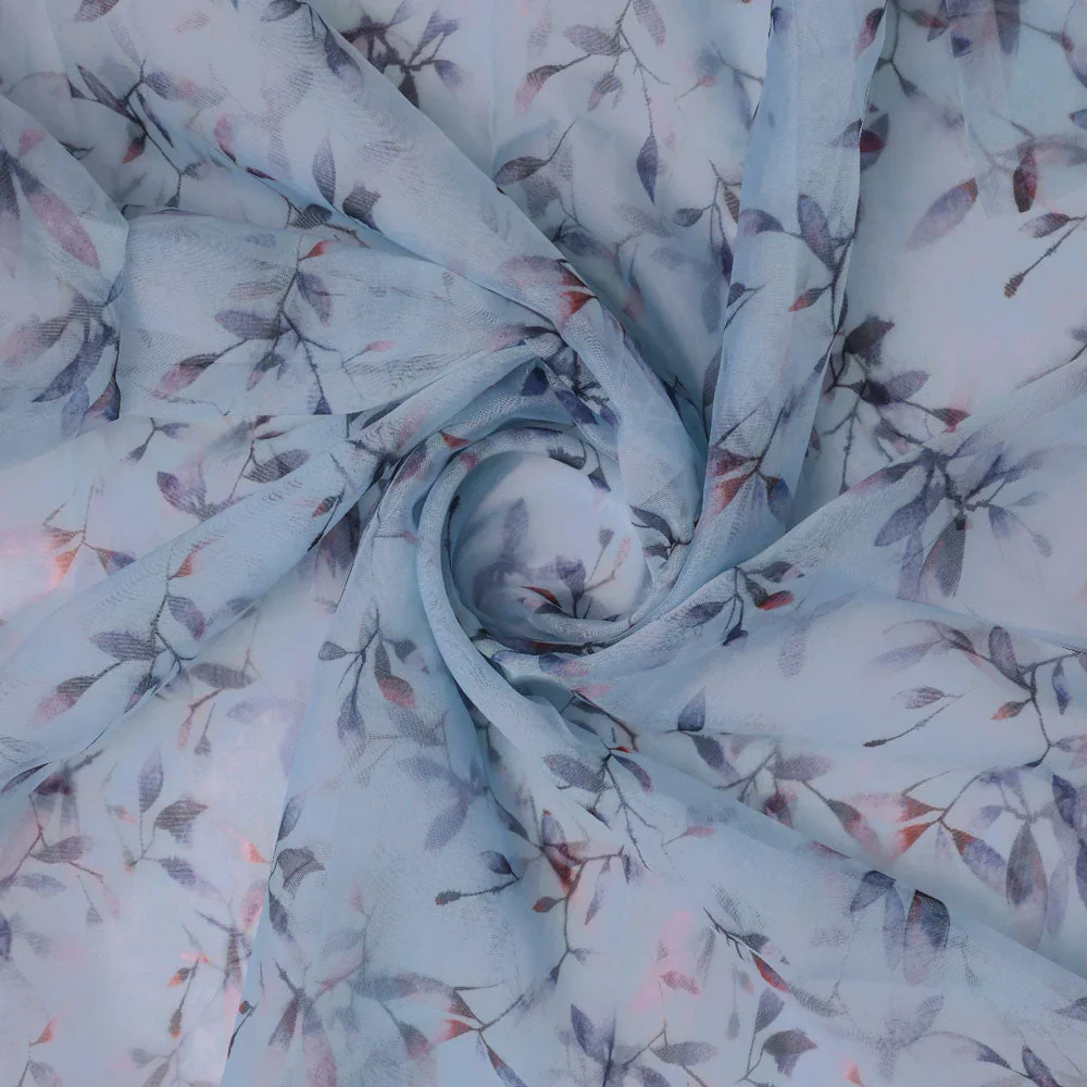 Gorgeous green leaves digital printed organza fabric by FAB VOGUE Studio - Image 2