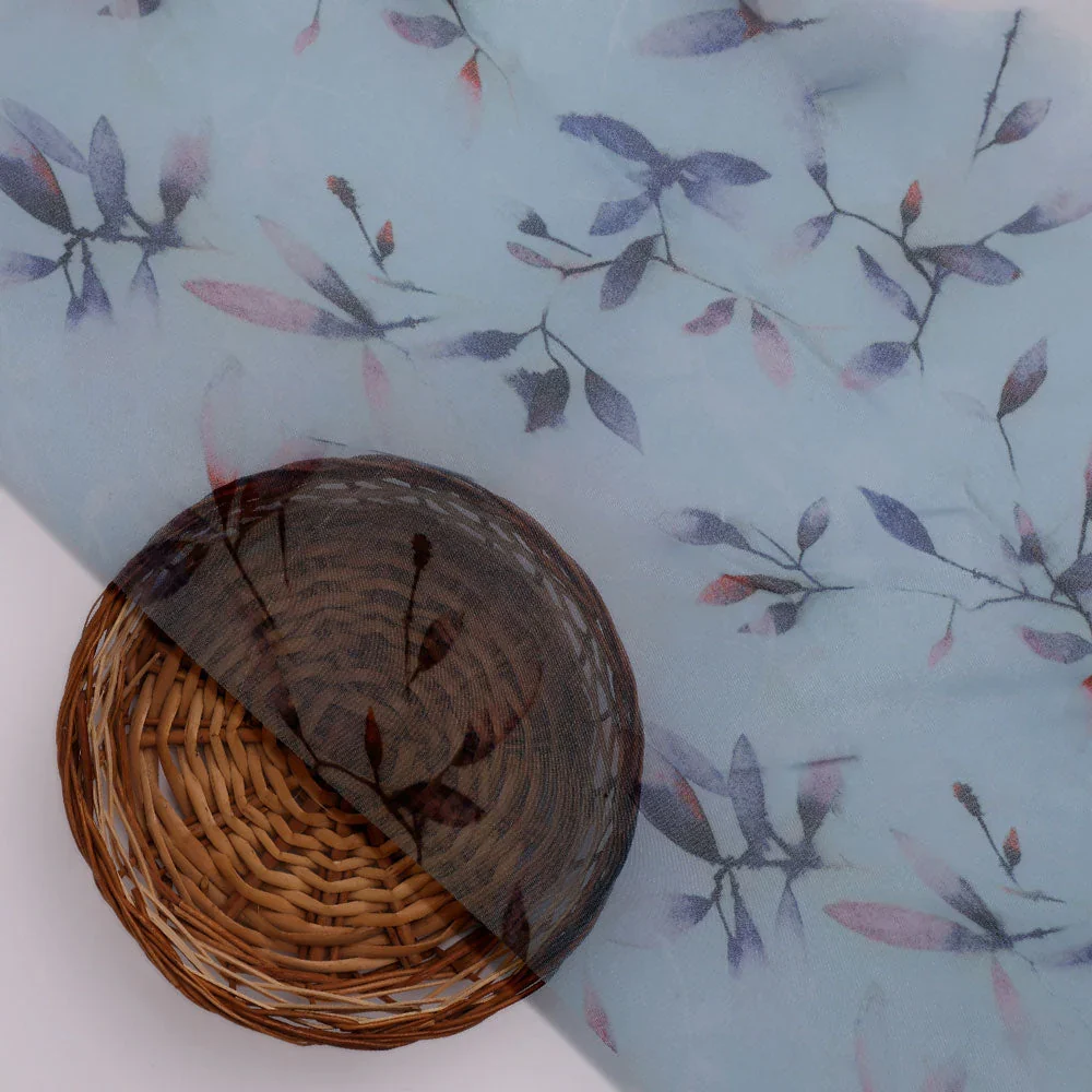 Gorgeous green leaves digital printed organza fabric by FAB VOGUE Studio - Image 3