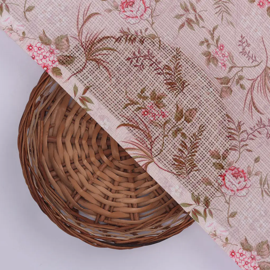 Gorgeous Kota Doria Digital Print Fabric in Green and Pink - Image 2