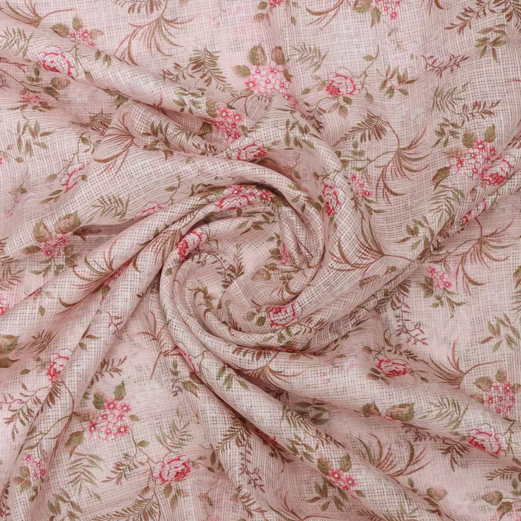 Gorgeous Kota Doria Digital Print Fabric in Green and Pink - Image 3