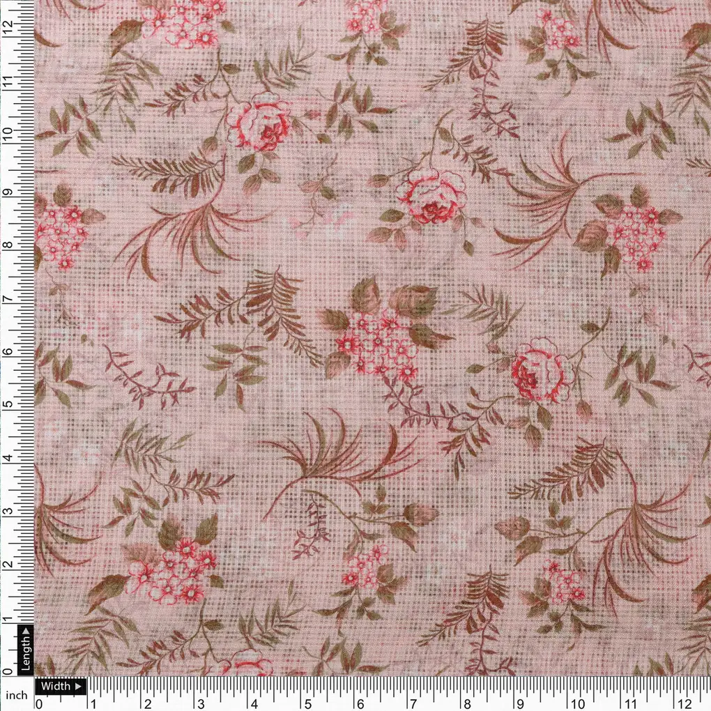 Gorgeous Kota Doria Digital Print Fabric in Green and Pink - Image 4