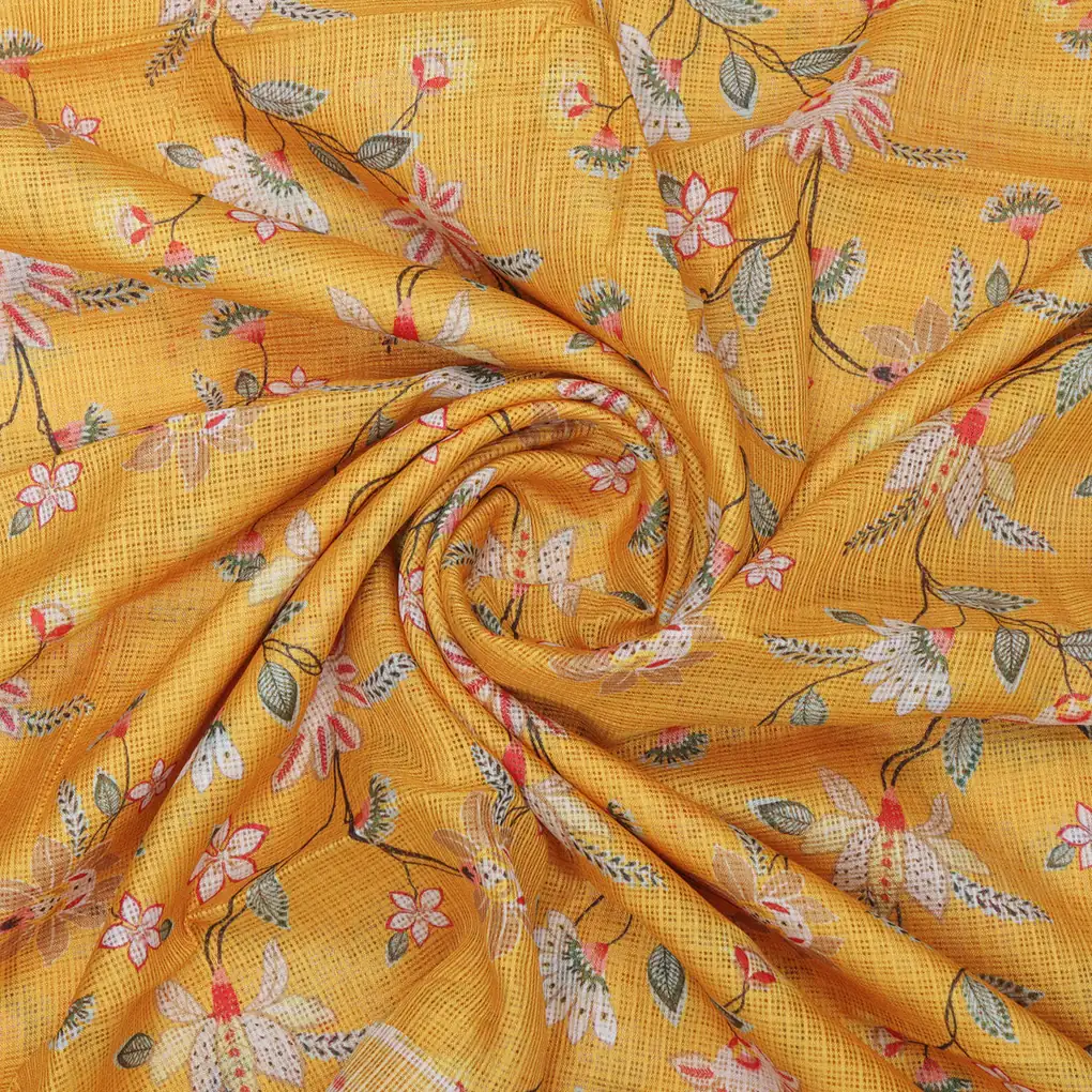 Gorgeous Kota Doria Digital Print Fabric with Decorative Floral Leaves - Image 3