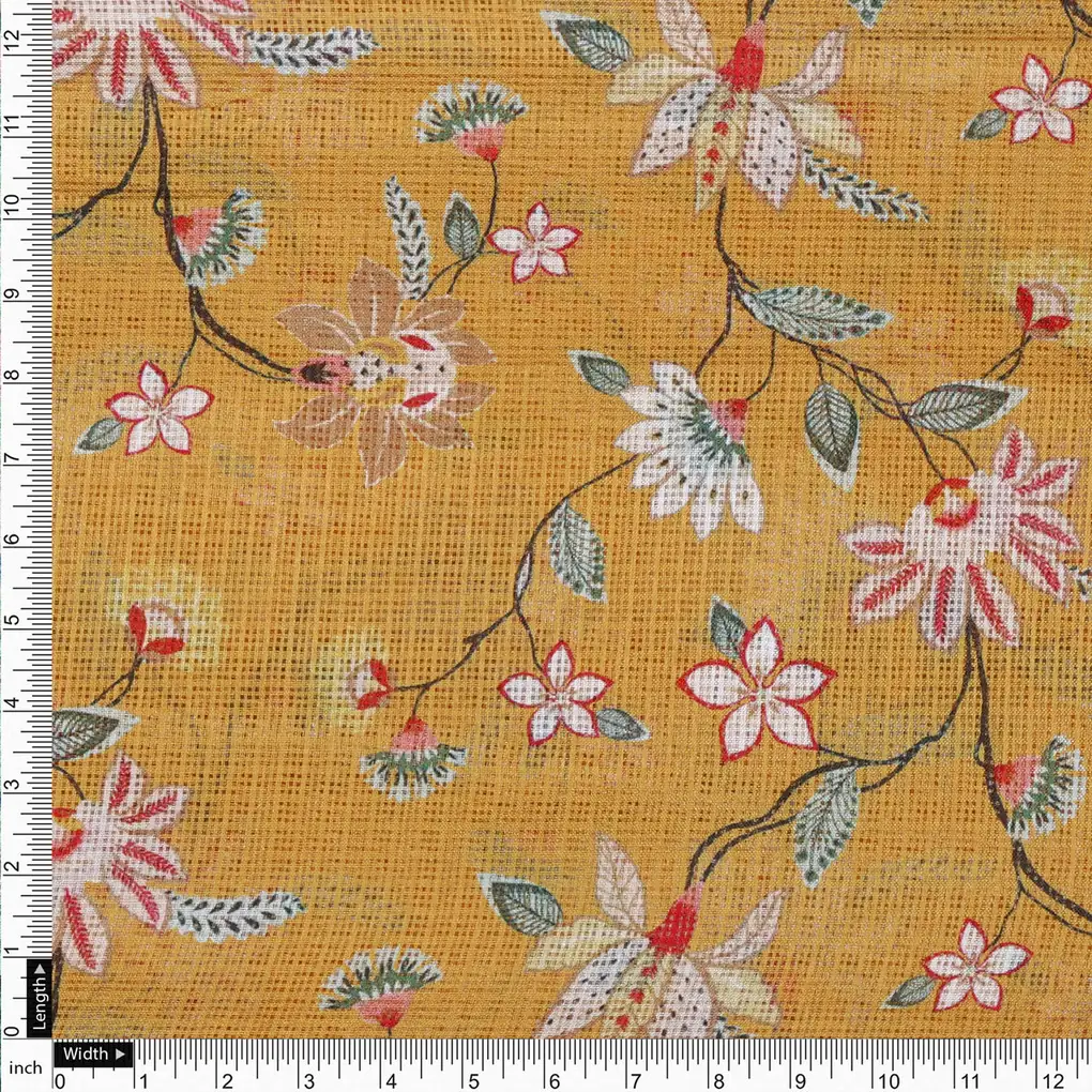 Gorgeous Kota Doria Digital Print Fabric with Decorative Floral Leaves - Image 4