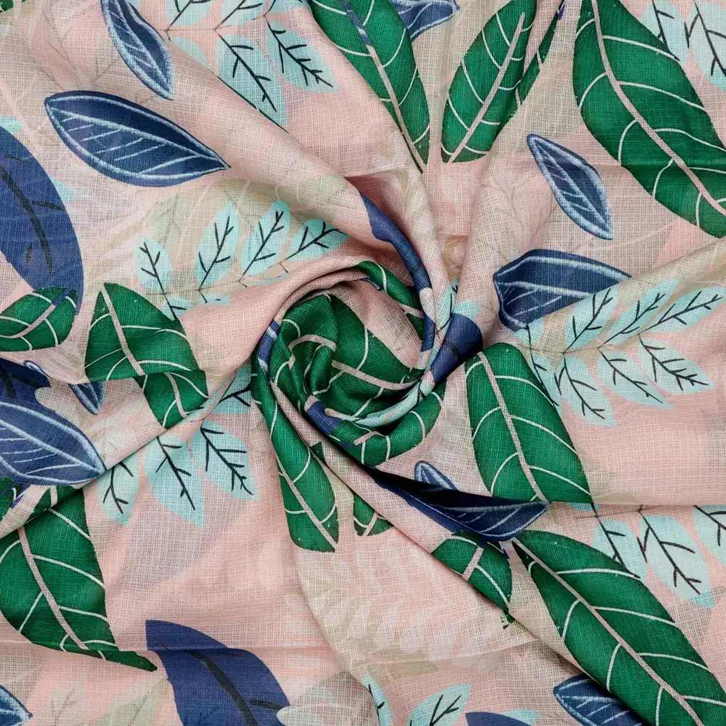 Gorgeous Kota Doria Digital Printed Fabric Material with Big Leaves - Image 3