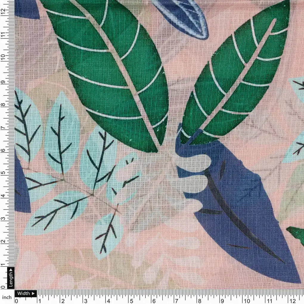 Gorgeous Kota Doria Digital Printed Fabric Material with Big Leaves - Image 4