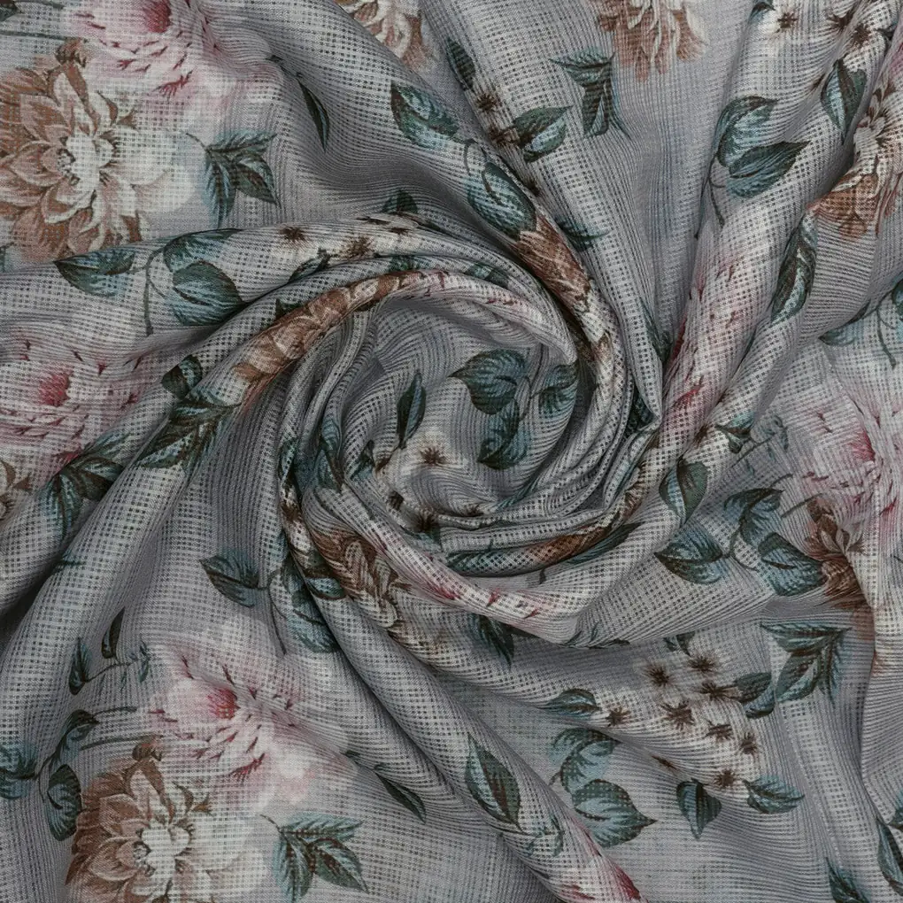 Gorgeous Kota Doria Digital Printed Fabric Material with Bunch of Flowers - Image 3