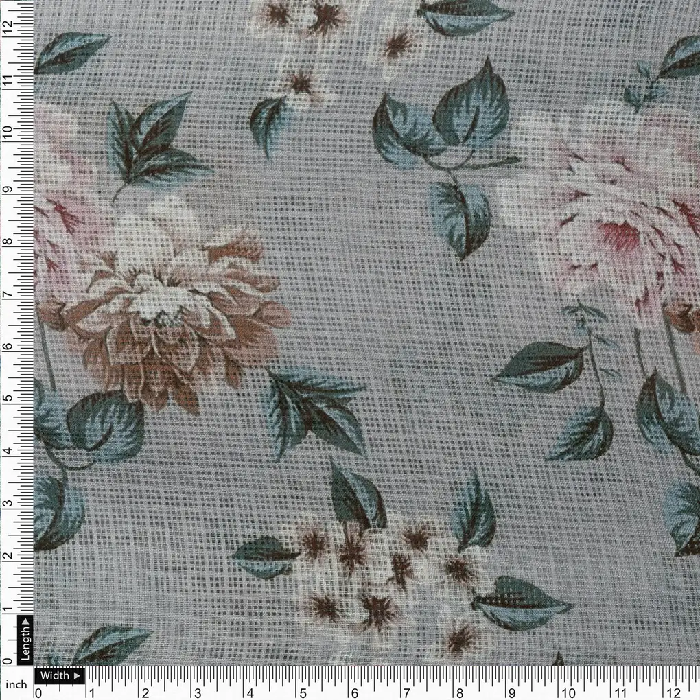 Gorgeous Kota Doria Digital Printed Fabric Material with Bunch of Flowers - Image 4