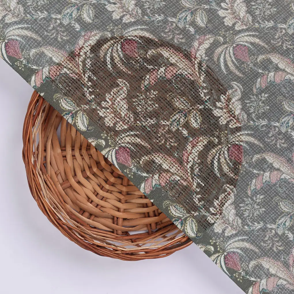 Gorgeous Kota Doria Digital Printed Fabric with Lotus Flower and Leaves - Image 2
