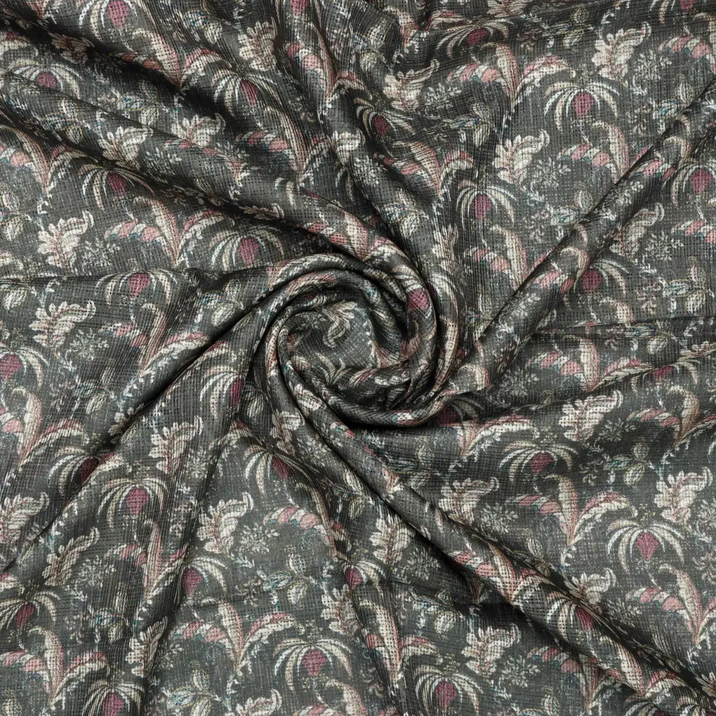 Gorgeous Kota Doria Digital Printed Fabric with Lotus Flower and Leaves - Image 3
