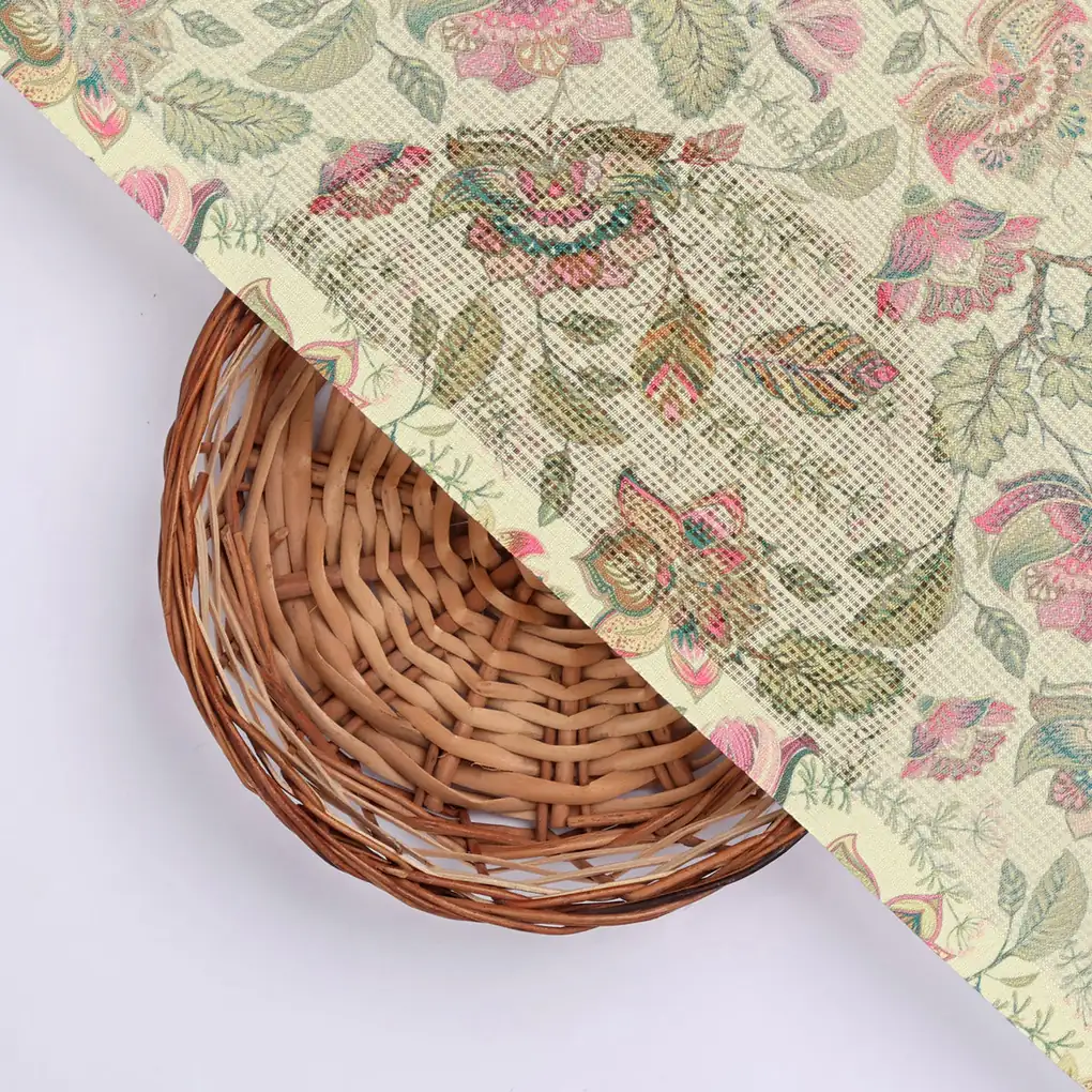 Gorgeous Kota Doria Digital Printed Fabric with Multicolor Flower and Leaves Design - Image 2