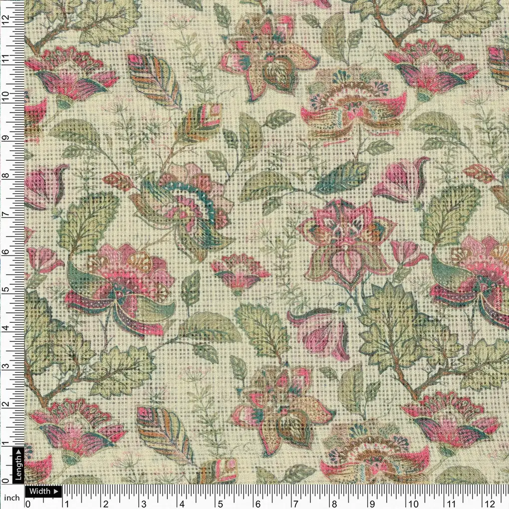Gorgeous Kota Doria Digital Printed Fabric with Multicolor Flower and Leaves Design - Image 4